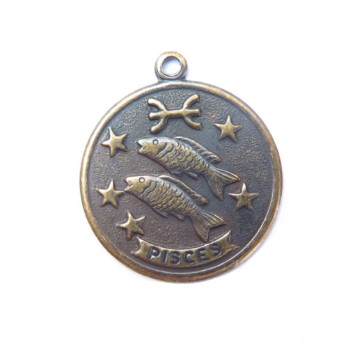 antiqued brass zodiac coin - pisces