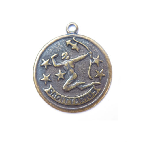 antiqued brass zodiac coin - sagittarius