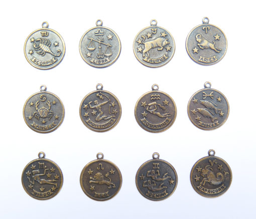 antiqued brass zodiac coins