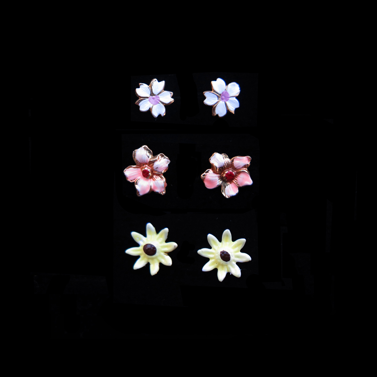 3 Pair Colorful Pastel Blooms Floral Stud Earring Sets YOU CHOOSE