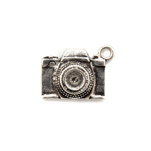 large camera charm antiqued silver