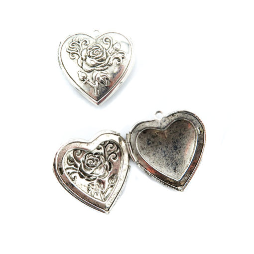 rose heart locket - antiqued silver