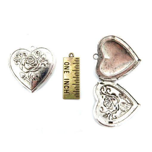 rose heart locket - antiqued silver