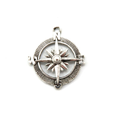 compass charm - antiqued silver