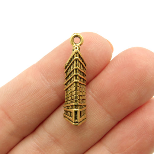 flat iron building charm - antiqued gold