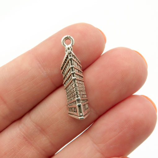 flat iron building charm - antiqued silver