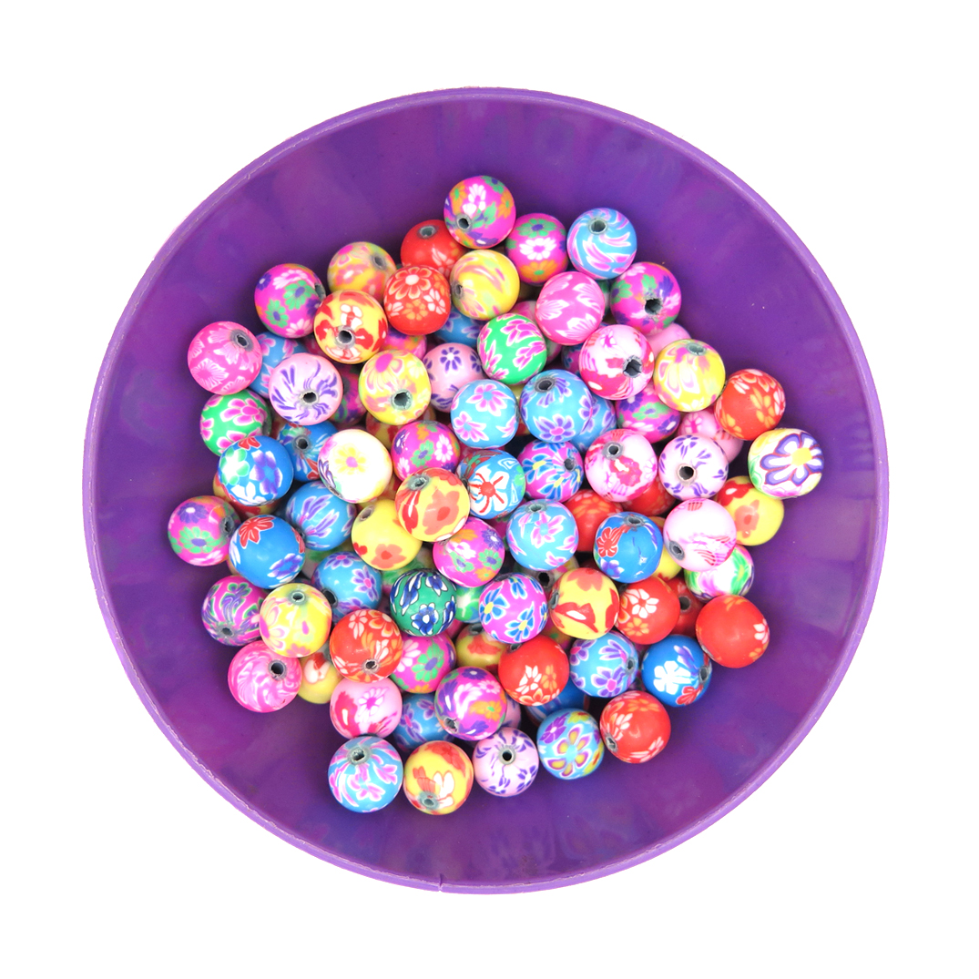 120Pcs 10mm Craft Beads Flowers Pattern for Bracelets Making, Pretty Clay  Beads Bulk with Crystal String, Assorted Exquisite Pattern Handmade Loose