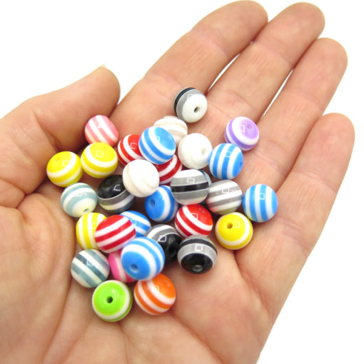 10mm round mixed rainbow striped resin beads - 1