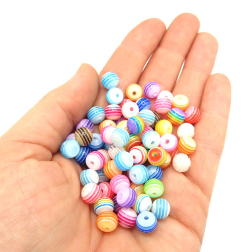 Mixture of Transparent Colorful & Rainbow Striped Resin Beads ~ 8mm