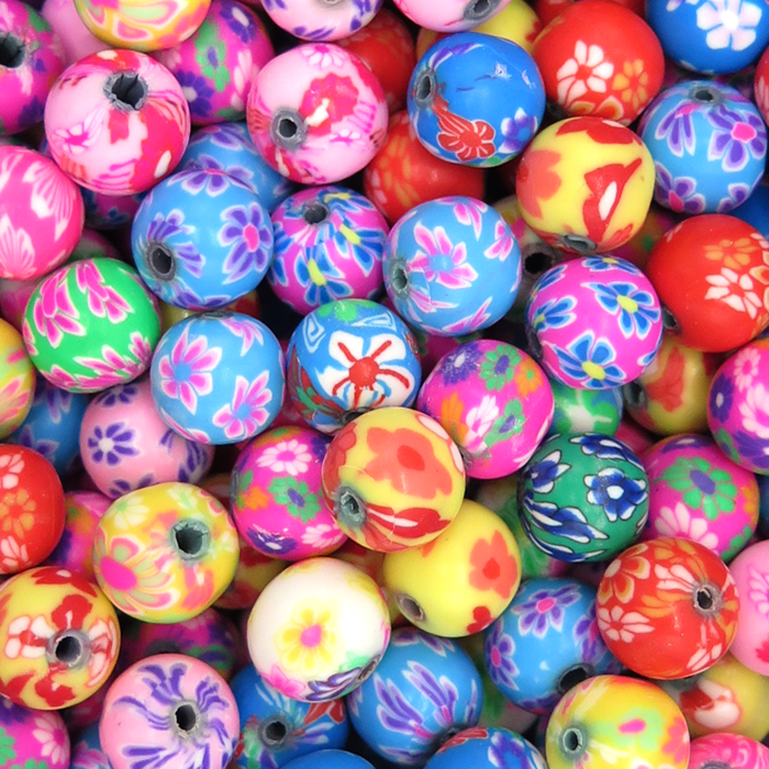 Handmade Polymer Clay Round Flower Beads ~ You Choose Size