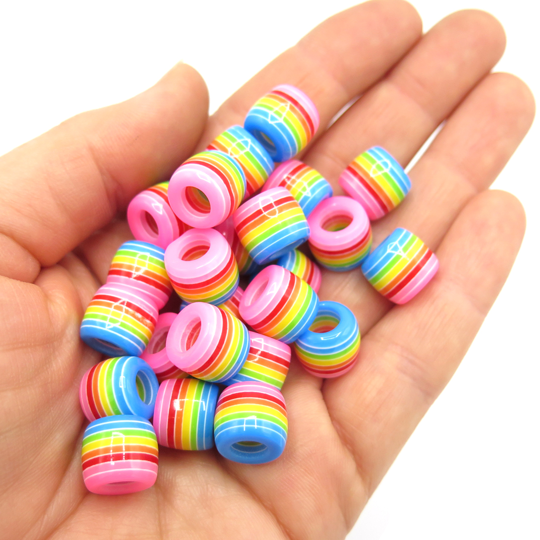 Mixture of Opaque Colorful & Rainbow Striped Resin Beads ~ 8mm