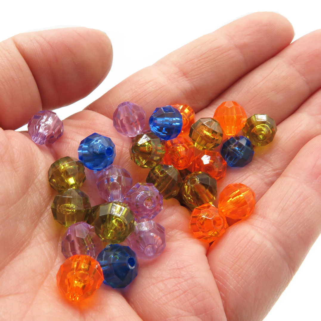 Orange, Green, Purple & Blue Round Faceted Plastic Beads