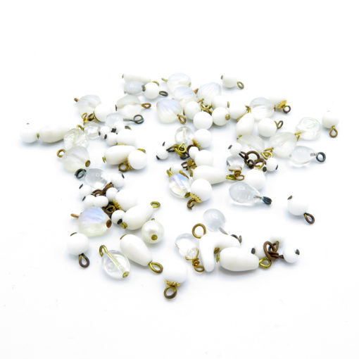 white and clear iridescent bead charms