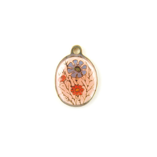 oval enamel charms - baby blue and red flower
