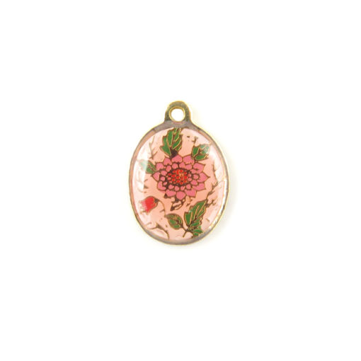 oval enamel charms - big pink flower