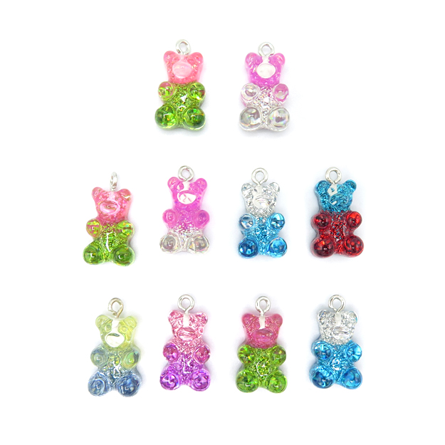 50 Piece Multi/Assorted￼ Colored Resin Glitter Gummy Bear Charms All Flavors