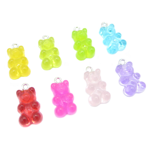 Colorful Lot of Resin Gummy Bear Charms with A Holographic Finish