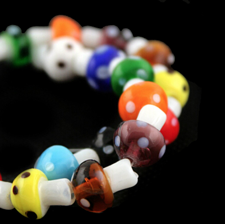Mushroom Beads - 12mm Little Glass Mushroom Beads - Mixed Colors Set - 22  pcs set