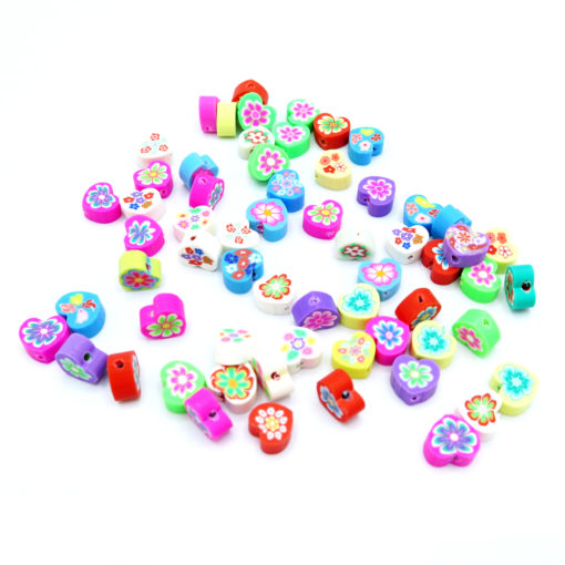 groovy floral heart polymer clay beads