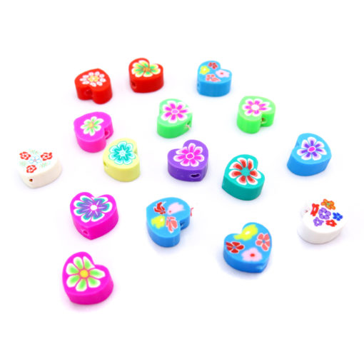 groovy floral heart polymer clay beads