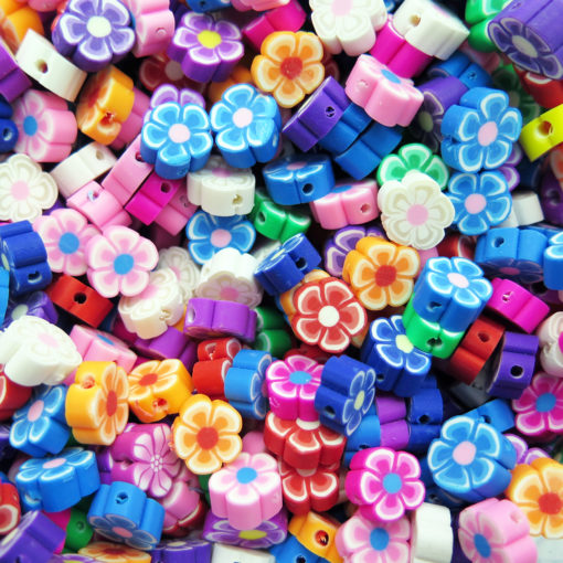 multicolor flower polymer clay bead