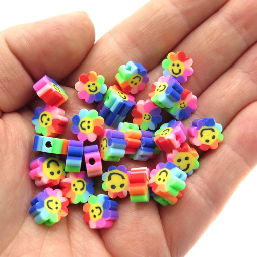 rainbow smiley polymer clay bead