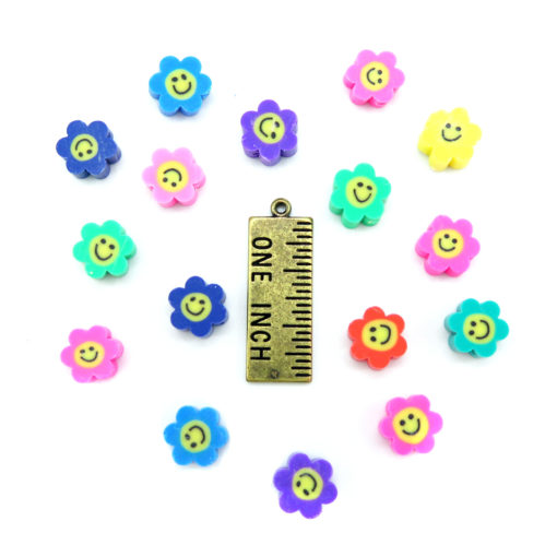 smiley flower polymer clay bead