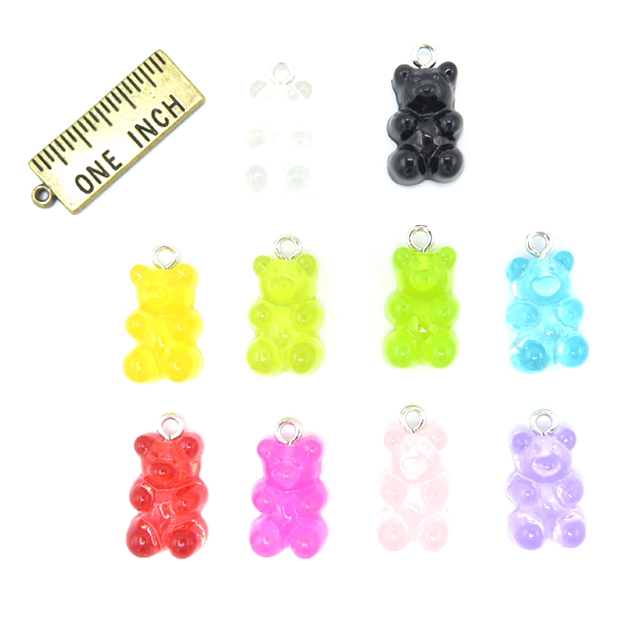 4, 20 or 50 Pieces: Mix Color Gummy Bear Resin 3D Charms with eye screw