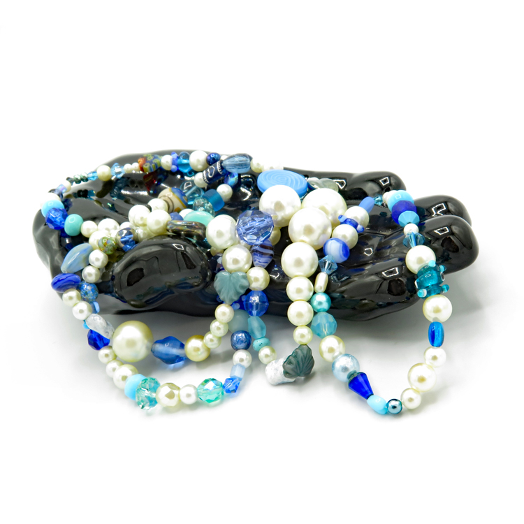 Handmade Bead and Faux Pearl Bracelet ~ Blue