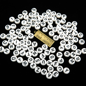 Rayher Plastic Beads with Letters, White/Black, 5 x 5 mm