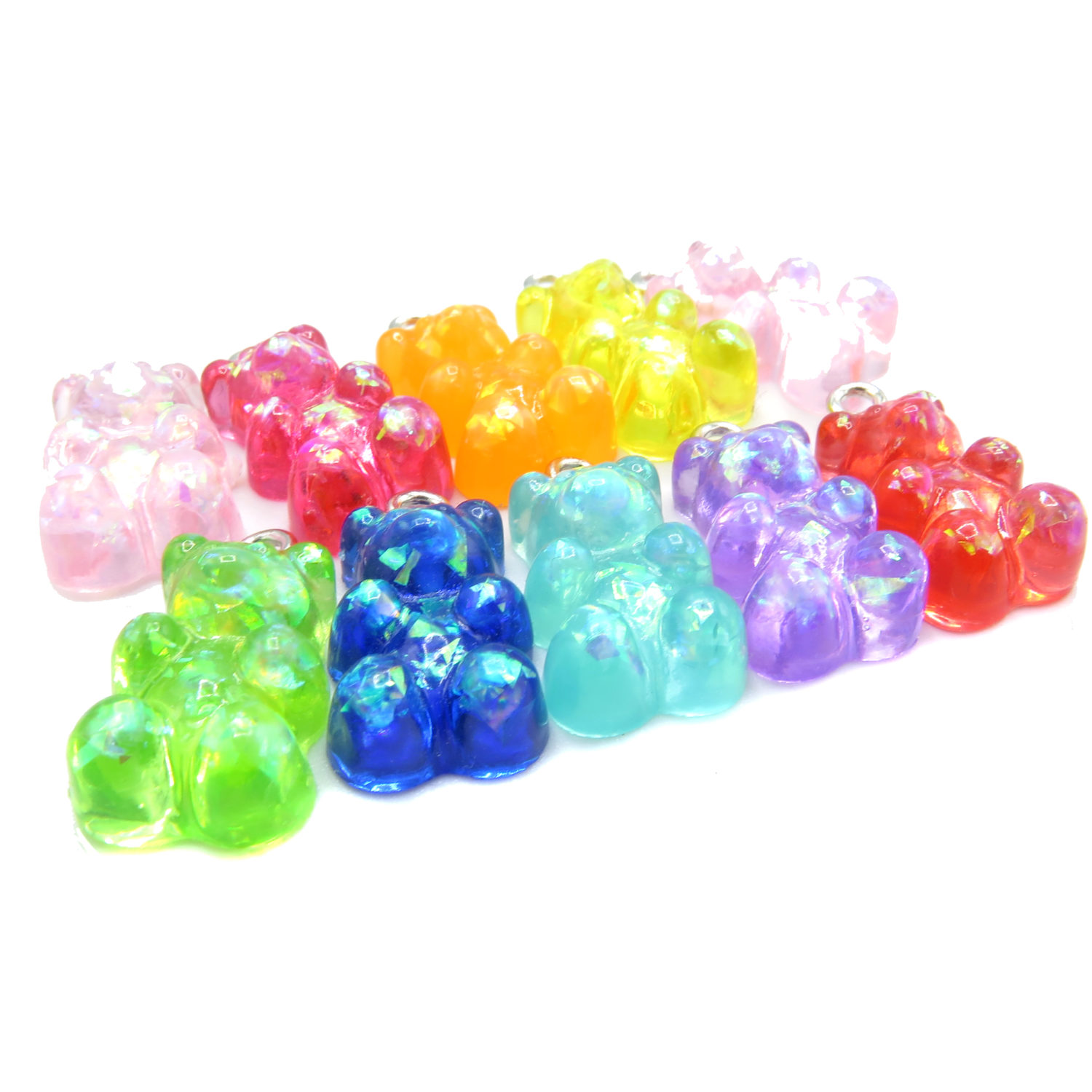 10 Gummy Bear Charms, Translucent Resin, 5 Colors - Red Pink Blue Purple  Yellow