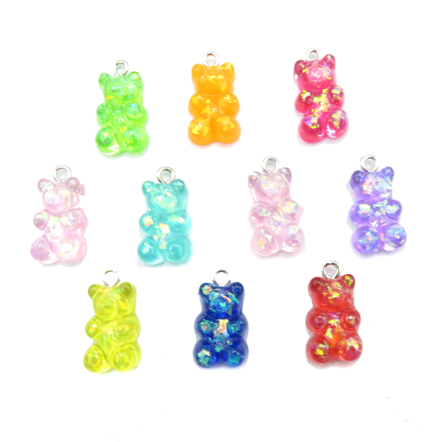 Colorful Lot of Resin Gummy Bear Charms with A Holographic Finish
