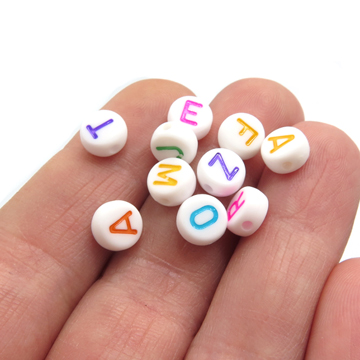 100PCS - 6mm Alphabet Letter Beads , Rainbow Color, White Multi Coloured  Beads , ABC Name Beads, A-Z Letter Beads, Square beads [CB0121]