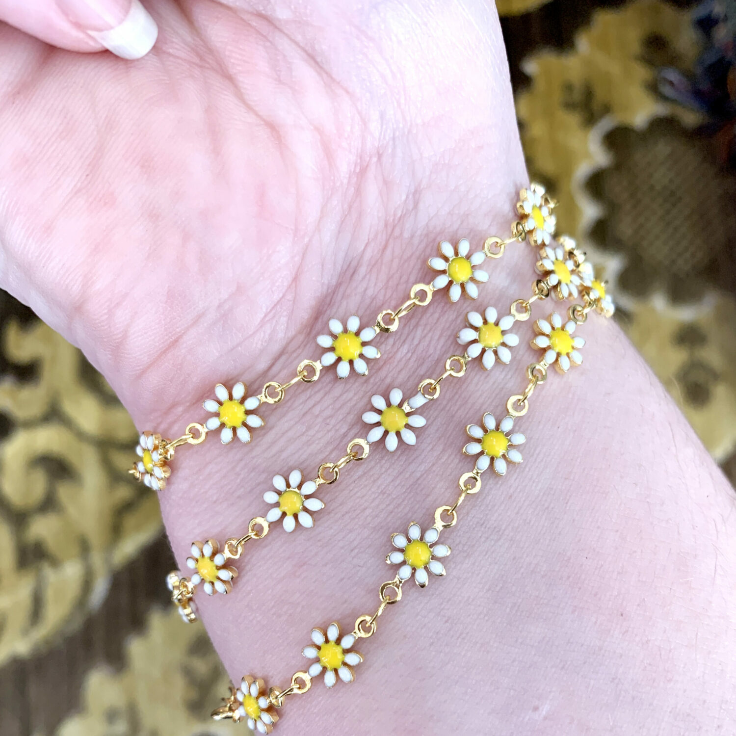 14K Yellow Gold Pink Station Daisy Flower Bracelet – LTB JEWELRY